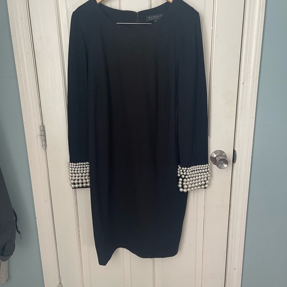 Eloquii Pearl Beaded Cuff Black Shift Dress 20 Plus Evening Cocktail Party - Picture 3 of 7